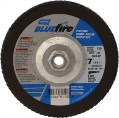 Norton - 40 Grit, 7" Disc Diam, 5/8-11 Center Hole, Type 29 Zirconia Alumina Flap Disc - 8,600 Max RPM, Cloth Backing, Arbor Attaching System, Coated - Exact Tooling