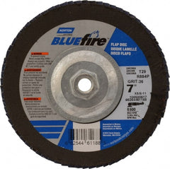 Norton - 36 Grit, 7" Disc Diam, 5/8-11 Center Hole, Type 29 Zirconia Alumina Flap Disc - 8,600 Max RPM, Cloth Backing, Arbor Attaching System, Coated - Exact Tooling