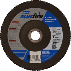 Norton - 80 Grit, 7" Disc Diam, 7/8" Center Hole, Type 29 Zirconia Alumina Flap Disc - 8,600 Max RPM, Cloth Backing, Arbor Attaching System, Coated - Exact Tooling