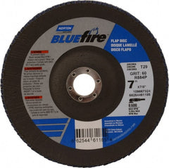 Norton - 60 Grit, 7" Disc Diam, 7/8" Center Hole, Type 29 Zirconia Alumina Flap Disc - 8,600 Max RPM, Cloth Backing, Arbor Attaching System, Coated - Exact Tooling