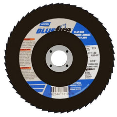 Norton - 40 Grit, 7" Disc Diam, 7/8" Center Hole, Type 29 Zirconia Alumina Flap Disc - 8,600 Max RPM, Cloth Backing, Arbor Attaching System, Coated - Exact Tooling