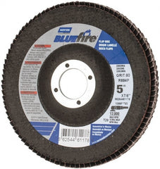 Norton - 80 Grit, 5" Disc Diam, 7/8" Center Hole, Type 29 Zirconia Alumina Flap Disc - 12,000 Max RPM, Cloth Backing, Arbor Attaching System, Coated - Exact Tooling
