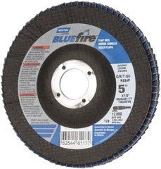 Norton - 60 Grit, 5" Disc Diam, 7/8" Center Hole, Type 29 Zirconia Alumina Flap Disc - 12,000 Max RPM, Cloth Backing, Arbor Attaching System, Coated - Exact Tooling