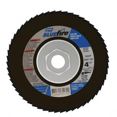 Norton - 60 Grit, 4-1/2" Disc Diam, 5/8-11 Center Hole, Type 29 Zirconia Alumina Flap Disc - 13,300 Max RPM, Cloth Backing, Arbor Attaching System, Coated - Exact Tooling