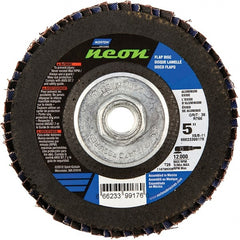 Norton - 80 Grit, 5" Disc Diam, 5/8-11 Center Hole, Type 29 Ceramic Alumina Flap Disc - 12,000 Max RPM, Polyester Backing, Arbor Attaching System, Coated - Exact Tooling