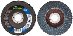 Norton - 80 Grit, 4-1/2" Disc Diam, 7/8" Center Hole, Type 29 Ceramic Alumina Flap Disc - 13,300 Max RPM, Polyester Backing, Arbor Attaching System, Coated - Exact Tooling