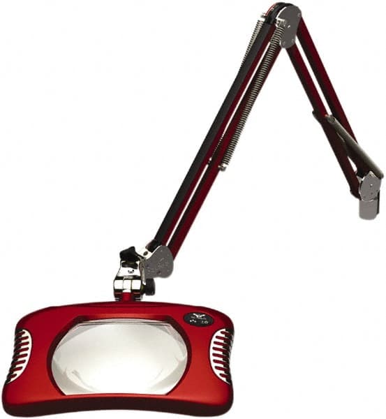 O.C. White - 43 Inch, Spring Suspension, Clamp on, LED, Blaze Red, Magnifying Task Light - 8 Watt, 7.5 and 15 Volt, 2x Magnification, 5-1/4 Inch Wide, 7 Inch Long - Exact Tooling