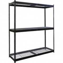 Hallowell - 3 Shelf Starter Wire Deck Open Steel Shelving - 550 Lb Capacity, 48" Wide x 84" High x 30" Deep, Black - Exact Tooling