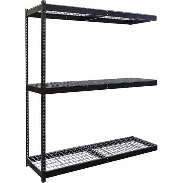 Hallowell - 3 Shelf Add-On Wire Deck Open Steel Shelving - 1 Lb Capacity, 60" Wide x 84" High x 48" Deep, Black - Exact Tooling