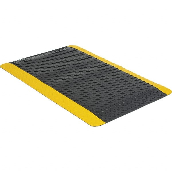Wearwell - 3' Long x 2' Wide, Dry Environment, Anti-Fatigue Matting - Black with Yellow Borders, Vinyl with Urethane Sponge Base, Beveled on 4 Sides - Exact Tooling