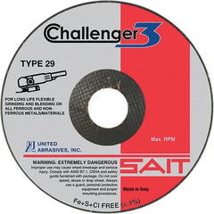 Sait - 4-1/2" Wheel Diam, 1/8" Wheel Thickness, 7/8" Arbor Hole, Type 29 Depressed Center Wheel - Medium Grade, Aluminum Oxide/Silicon Carbide Blend, 13,280 Max RPM - Exact Tooling