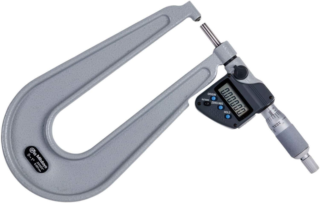 Mitutoyo - 1" 6.3" Throat Carbide-Tipped IP65 Sheet Metal Electronic Outside Micrometer - Exact Tooling