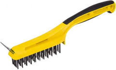 Hyde Tools - Steel Surface Preparation Wire Brush & Scraper - 3" Bristle Length, 4" Wide, Plastic Overmold Handle - Exact Tooling