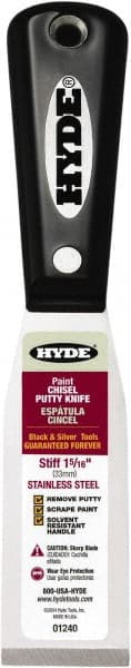 Hyde Tools - 1-5/16" Wide Chisel Edge Blade Stainless Steel Putty Knife - Stiff, Nylon Handle - Exact Tooling