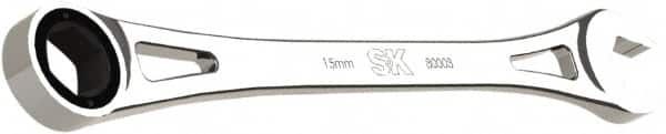 SK - 15mm 6 Point Combination Wrench - 10" OAL, Steel, Full Polish Finish - Exact Tooling