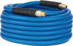 PRO-SOURCE - 3/8" ID x 0.6102" OD 50' Long Multipurpose Air Hose - MNPT(Swivel) x MNPT(Swivel) Ends, 300 Working psi, -40 to 176°F, 1/4" Fitting, Transparent Blue - Exact Tooling