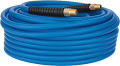 PRO-SOURCE - 1/4" ID x 0.4331" OD 100' Long Multipurpose Air Hose - MNPT(Swivel) x MNPT(Swivel) Ends, 300 Working psi, -40 to 176°F, 1/4" Fitting, Transparent Blue - Exact Tooling