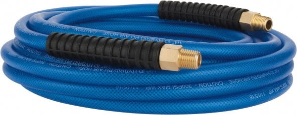 PRO-SOURCE - 1/4" ID x 0.4331" OD 25' Long Multipurpose Air Hose - MNPT(Swivel) x MNPT(Swivel) Ends, 300 Working psi, -40 to 176°F, 1/4" Fitting, Transparent Blue - Exact Tooling