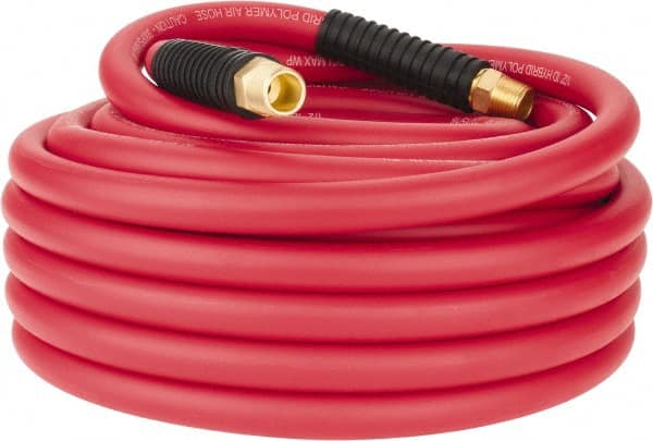 PRO-SOURCE - 1/2" ID x 0.7874" OD 50' Long Multipurpose Air Hose - MNPT x MNPT Ends, 300 Working psi, -40 to 180°F, 1/2" Fitting, Red - Exact Tooling