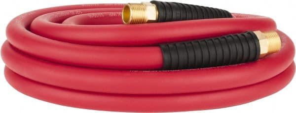 PRO-SOURCE - 1/2" ID x 0.7874" OD 25' Long Multipurpose Air Hose - MNPT x MNPT Ends, 300 Working psi, -40 to 180°F, 1/2" Fitting, Red - Exact Tooling