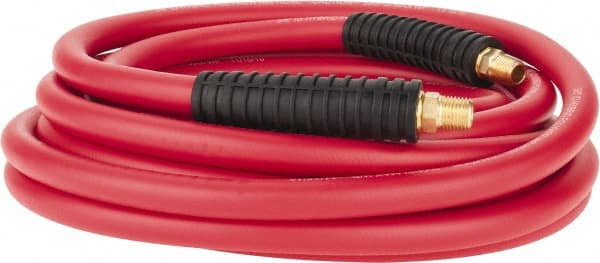 PRO-SOURCE - 3/8" ID x 0.6496" OD 25' Long Multipurpose Air Hose - MNPT x MNPT Ends, 300 Working psi, -40 to 180°F, 1/4" Fitting, Red - Exact Tooling