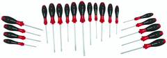 20 Piece - SoftFinish® Cushion Grip Screwdriver Set - #30299 - Includes: Slotted 3.0 - 8.0mm Phillips #0 - 2 Square # 1 - 3 PoziDriv #1 - 2 Torx® T6 - T30 - Exact Tooling