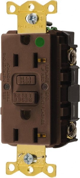 Hubbell Wiring Device-Kellems - 1 Phase, 5-20R NEMA, 125 VAC, 20 Amp, GFCI Receptacle - 2 Pole, Back and Side Wiring, Hospital Grade - Exact Tooling