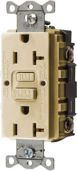 Hubbell Wiring Device-Kellems - 1 Phase, 5-20R NEMA, 125 VAC, 20 Amp, GFCI Receptacle - 2 Pole, Back and Side Wiring, Commercial Grade - Exact Tooling