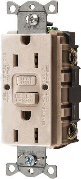 Hubbell Wiring Device-Kellems - 1 Phase, 5-15R NEMA, 125 VAC, 15 Amp, GFCI Receptacle - 2 Pole, Back and Side Wiring, Commercial Grade - Exact Tooling