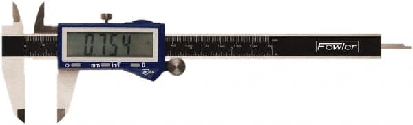 Fowler - 0 to 150mm Range, 0.01mm Resolution, IP54 Electronic Caliper - Stainless Steel with 1-1/2" Stainless Steel Jaws, 0.03mm Accuracy - Exact Tooling