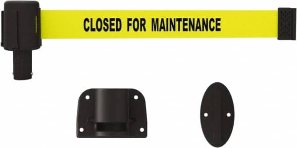 Banner Stakes - 15' Long x 2-1/2" Wide Nylon/Polyester Wall-Mounted Indoor Barrier - Black on Yellow - Exact Tooling