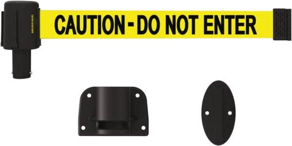 Banner Stakes - 15' Long x 2-1/2" Wide Nylon/Polyester Wall-Mounted Indoor Barrier - Black on Yellow - Exact Tooling