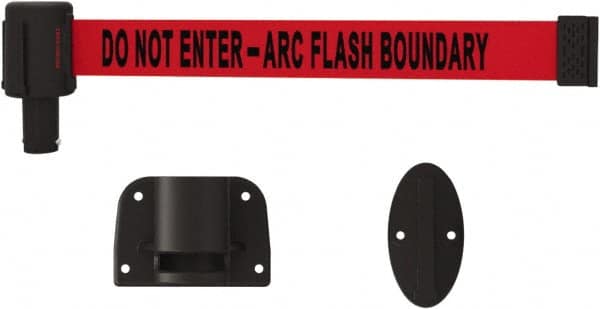 Banner Stakes - 15' Long x 2-1/2" Wide Nylon/Polyester Wall-Mounted Indoor Barrier - Black on Red - Exact Tooling