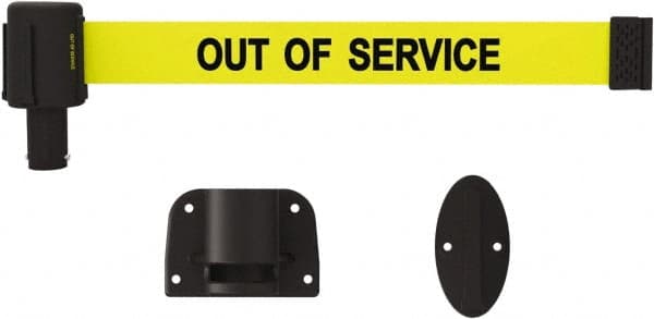 Banner Stakes - 15' Long x 2-1/2" Wide Nylon/Polyester Wall-Mounted Indoor Barrier - Black on Yellow - Exact Tooling