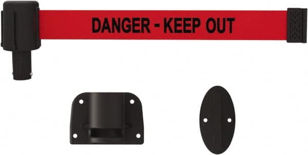 Banner Stakes - 15' Long x 2-1/2" Wide Nylon/Polyester Wall-Mounted Indoor Barrier - Black on Red - Exact Tooling
