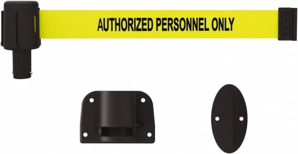 Banner Stakes - 15' Long x 2-1/2" Wide Nylon/Polyester Wall-Mounted Indoor Barrier - Black on Yellow - Exact Tooling