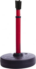 Banner Stakes - 22 to 42" High, 2-3/8" Pole Diam, Barrier Post Base, Stanchion & Receiver Head - 9" Base Diam, Round Nylon Base, Red Plastic Post, 15' x 2-1/2" Tape, For Outdoor Use - Exact Tooling