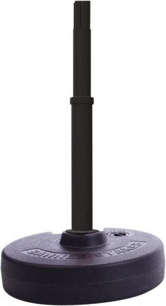 Banner Stakes - 22 to 42" High, 2-3/8" Pole Diam, Barrier Post Base, Stanchion & Receiver Head - 9" Base Diam, Round Nylon Base, Black Plastic Post, 15' x 2-1/2" Tape, For Outdoor Use - Exact Tooling