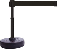 Banner Stakes - 22 to 42" High, 2-3/8" Pole Diam, Barrier Post Base & Stanchion - 9" Base Diam, Round Nylon Base, Black Plastic Post, 15' x 2-1/2" Tape, For Outdoor Use - Exact Tooling