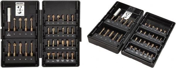 VEGA Industries - 34 Piece, Impact Driver Bit Set - #1 to #3, 1/4" Hex Drive, 5/32 to 1/4", 4 to 6mm Hex, Phillips, Square, Torx, Slotted, Hex Point - Exact Tooling