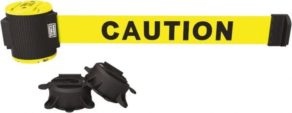 Banner Stakes - 30' Long x 2-1/2" Wide Nylon/Polyester Magnetic Wall Mount Barrier - Black on Yellow - Exact Tooling