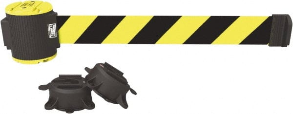 Banner Stakes - 30' Long x 2-1/2" Wide Nylon/Polyester Magnetic Wall Mount Barrier - Black on Yellow - Exact Tooling