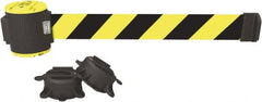 Banner Stakes - 30' Long x 2-1/2" Wide Nylon/Polyester Magnetic Wall Mount Barrier - Black on Yellow - Exact Tooling