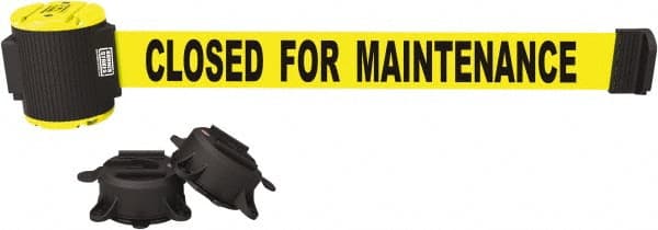 Banner Stakes - 30' Long x 2-1/2" Wide Nylon/Polyester Magnetic Wall Mount Barrier - Black on Yellow - Exact Tooling