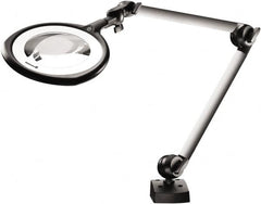 Waldmann Lighting - 31 Inch, Articulated, Clamp Mounted, LED, Silver, Magnifying Task Light - 14 Watt, 100 to 240 Volt, 1.75x Magnification, 160mm Wide - Exact Tooling