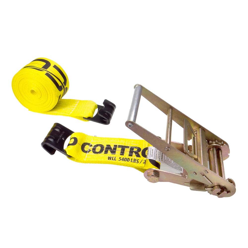 US Cargo Control - Slings & Tiedowns (Load-Rated); Type: Ratchet Tie Down ; Length (Feet): 20 ; Basket Capacity (Lb.): 5400 ; Material: Polyester ; Color: Yellow - Exact Tooling
