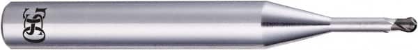 OSG - 2mm Diam, 1.2mm LOC, 2 Flute CBN Ball End Mill - Uncoated, Single End, 50mm OAL, 6mm Shank Diam, Spiral Flute - Exact Tooling