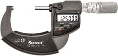 Starrett - 1 to 2" Range, Standard Throat IP67 Electronic Outside Micrometer - Friction Thimble, Carbide Face, CR2032 Battery - Exact Tooling
