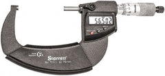 Starrett - Standard Throat IP67 Electronic Outside Micrometer - Ratchet Stop Thimble, Carbide Face, CR2032 Battery - Exact Tooling