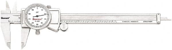 Starrett - 0" to 6" Range, 0.001" Graduation, 0.1" per Revolution, Dial Caliper - White Face, 1.5" Jaw Length, Accurate to 0.001" - Exact Tooling